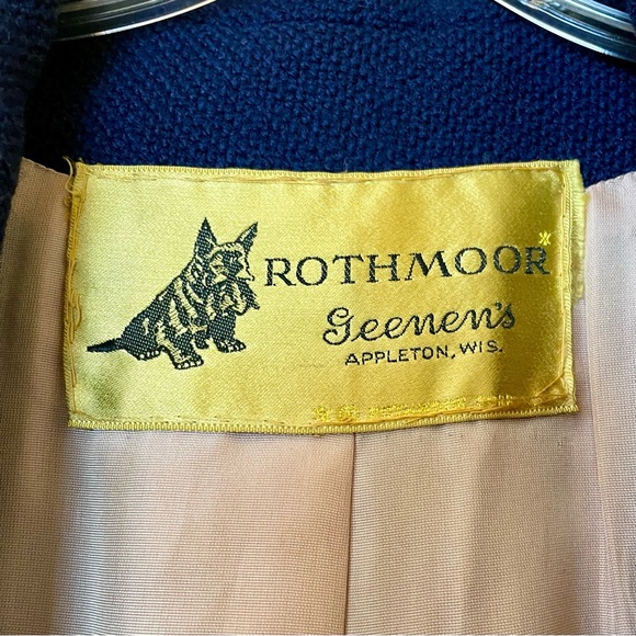 Vintage Rothmoor Coat Navy Blue Wool 40s Union Made A Line Pockets Jewel Accents - Picture 7 of 16